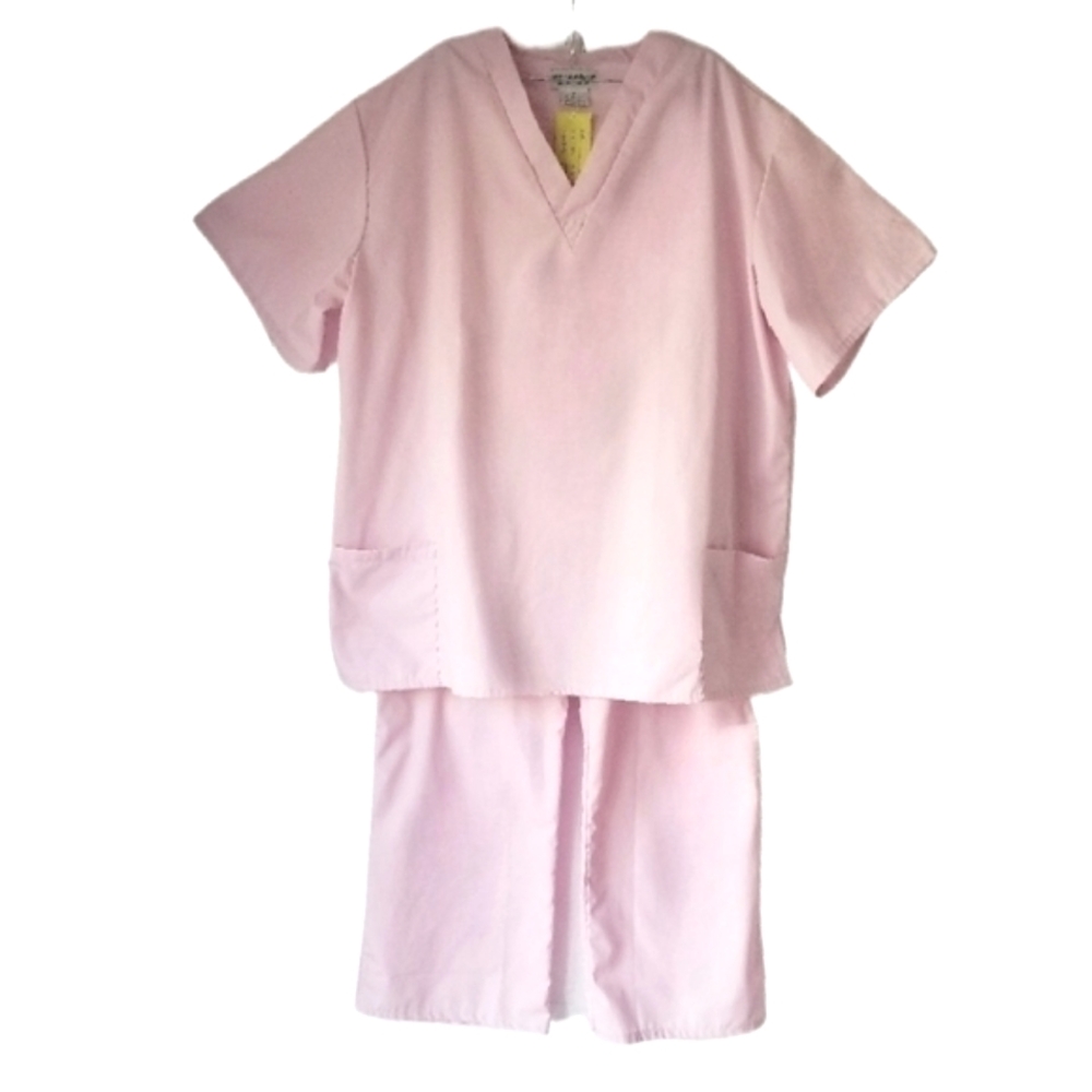 NWT Natural Uniforms Plus Women's Work Scrubs Shirt/Pant Set Pink 2XL